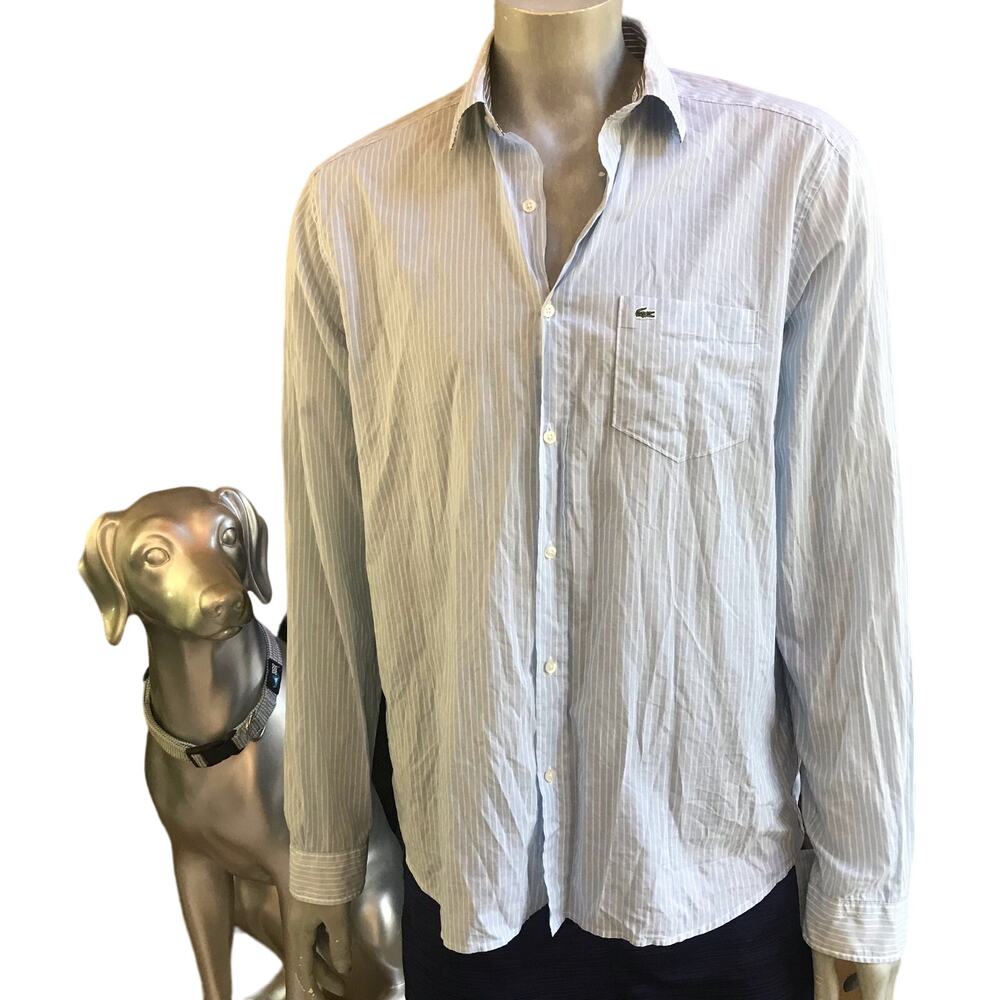 Lacoste Slim Tailored Fit Blue Striped Button Down Shirt Men's Size 44 (XL)